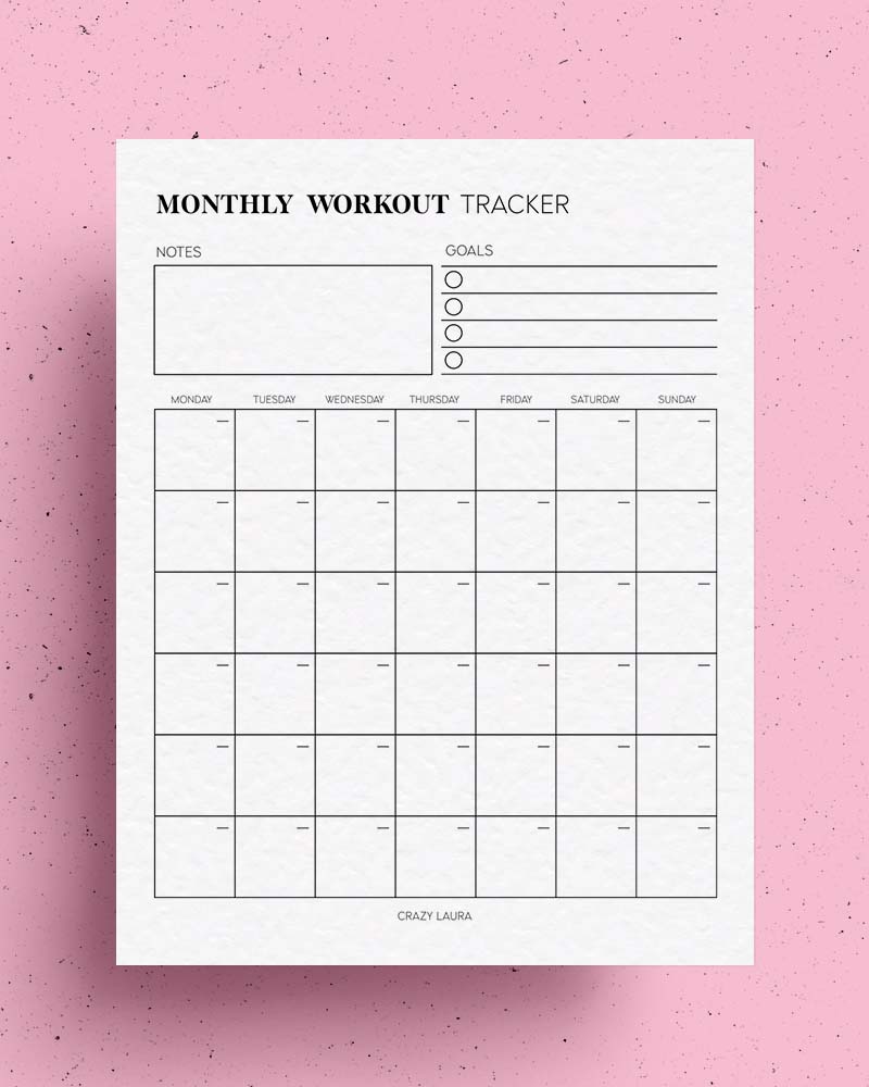 free workout tracker printable weekly & monthly versions - crazy laura